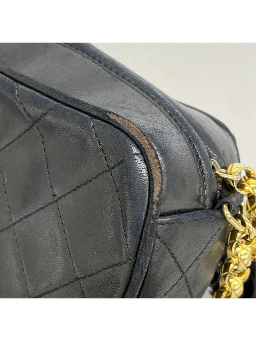 Chanel Shoulder Bag Quilted Lambskin Black Gold